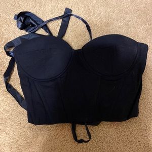 satin royal blue ribbon tied corset. size S